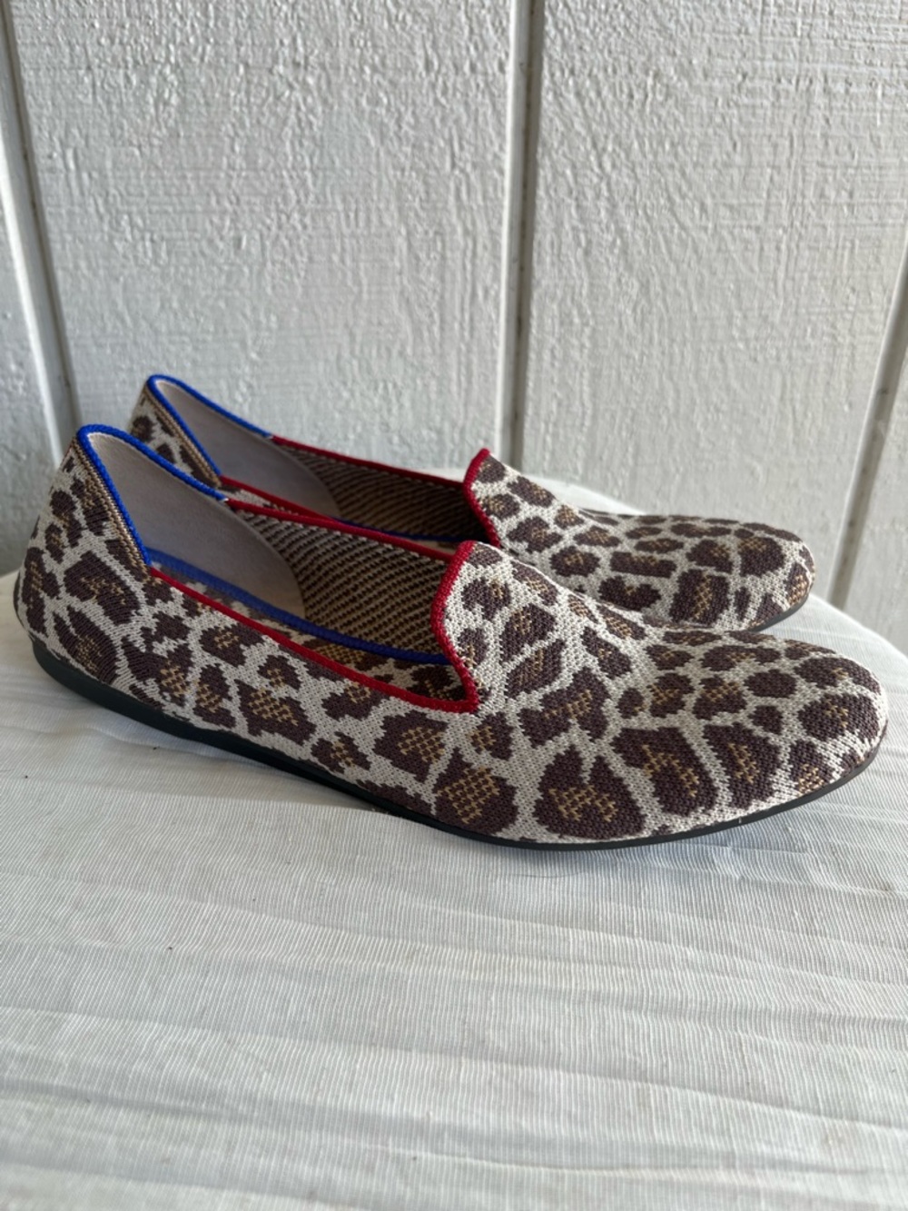 Rothy’s The Loafer Mocha Spot Leopard Print Knit Flats Size 7